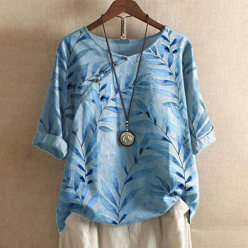 LS | Women Casual Botanical Print Blouse Lion Style