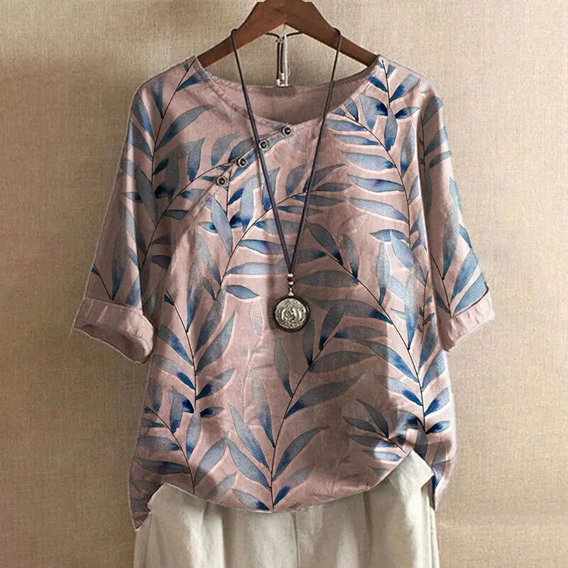 LS | Women Casual Botanical Print Blouse Lion Style
