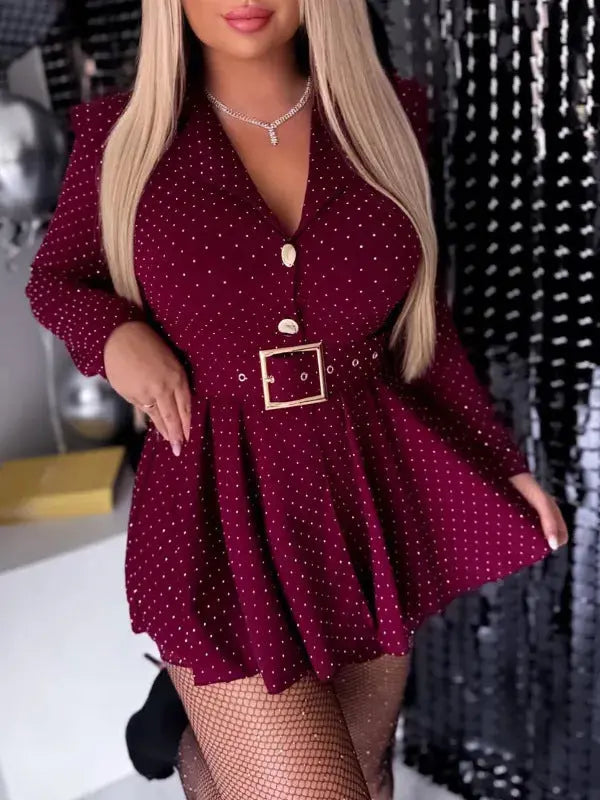 LS | Women Chic Belt Waist Mini Dress Lion Style
