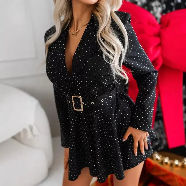 LS | Women Chic Belt Waist Mini Dress Lion Style
