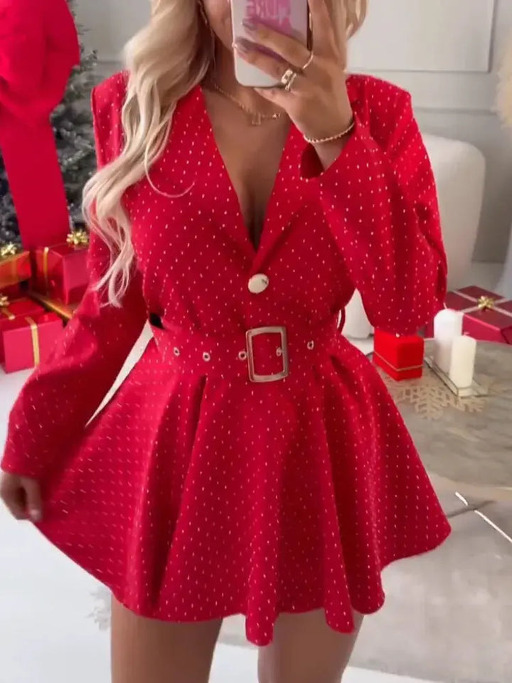 LS | Women Chic Belt Waist Mini Dress Lion Style