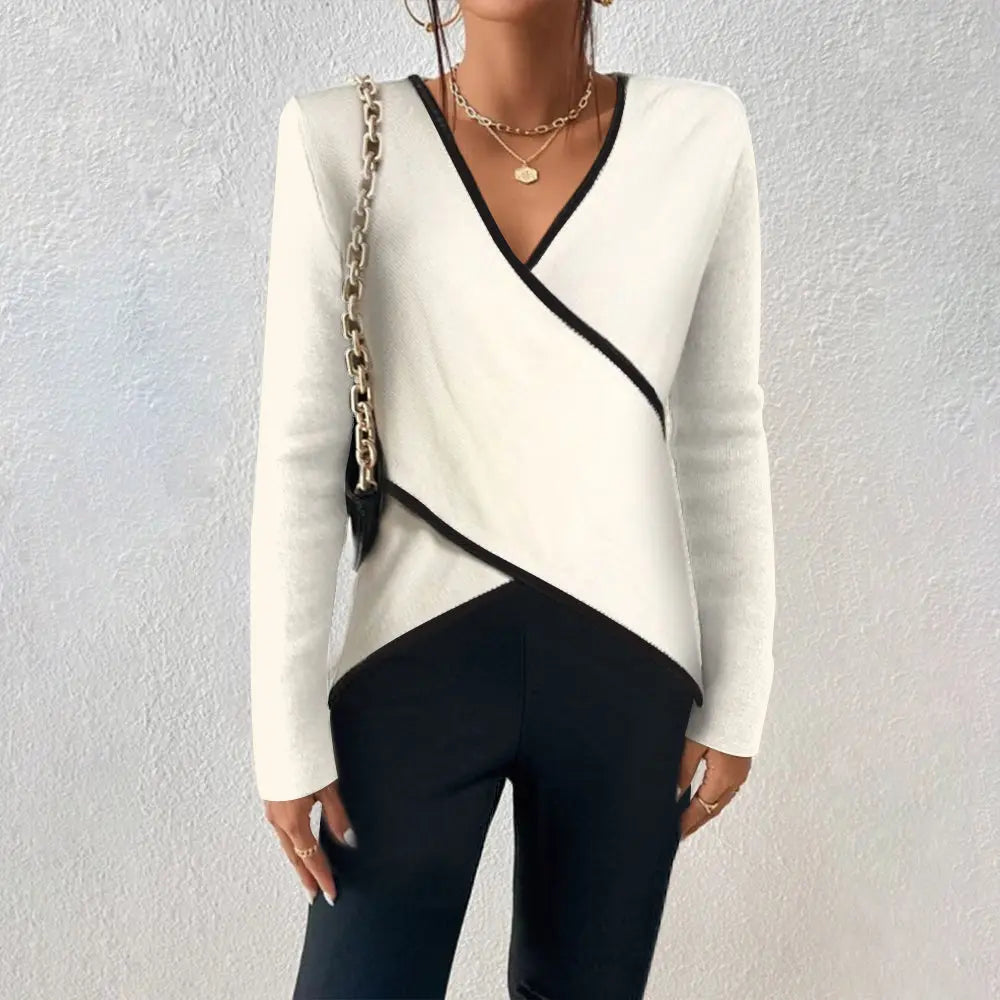 LS | Women Chic Contrast Trim Top Lion Style