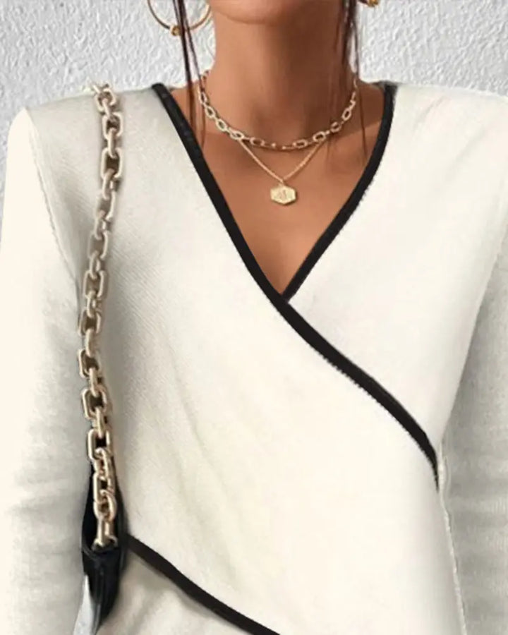 LS | Women Chic Contrast Trim Top Lion Style