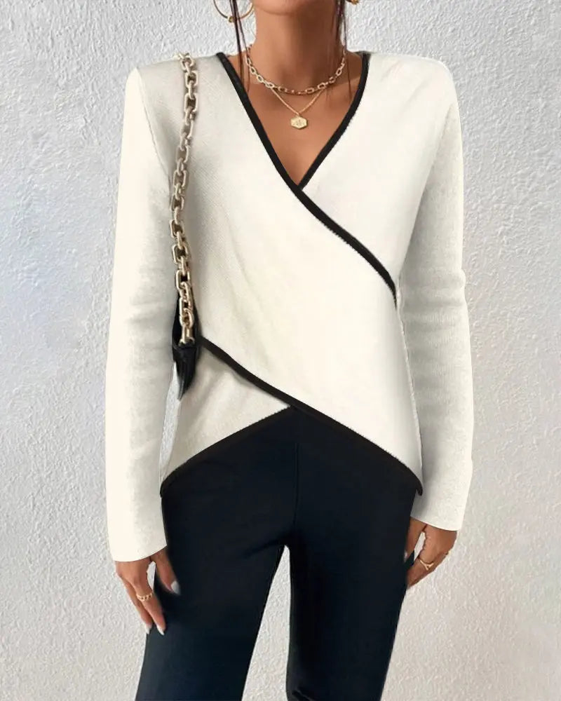 LS | Women Chic Contrast Trim Top Lion Style