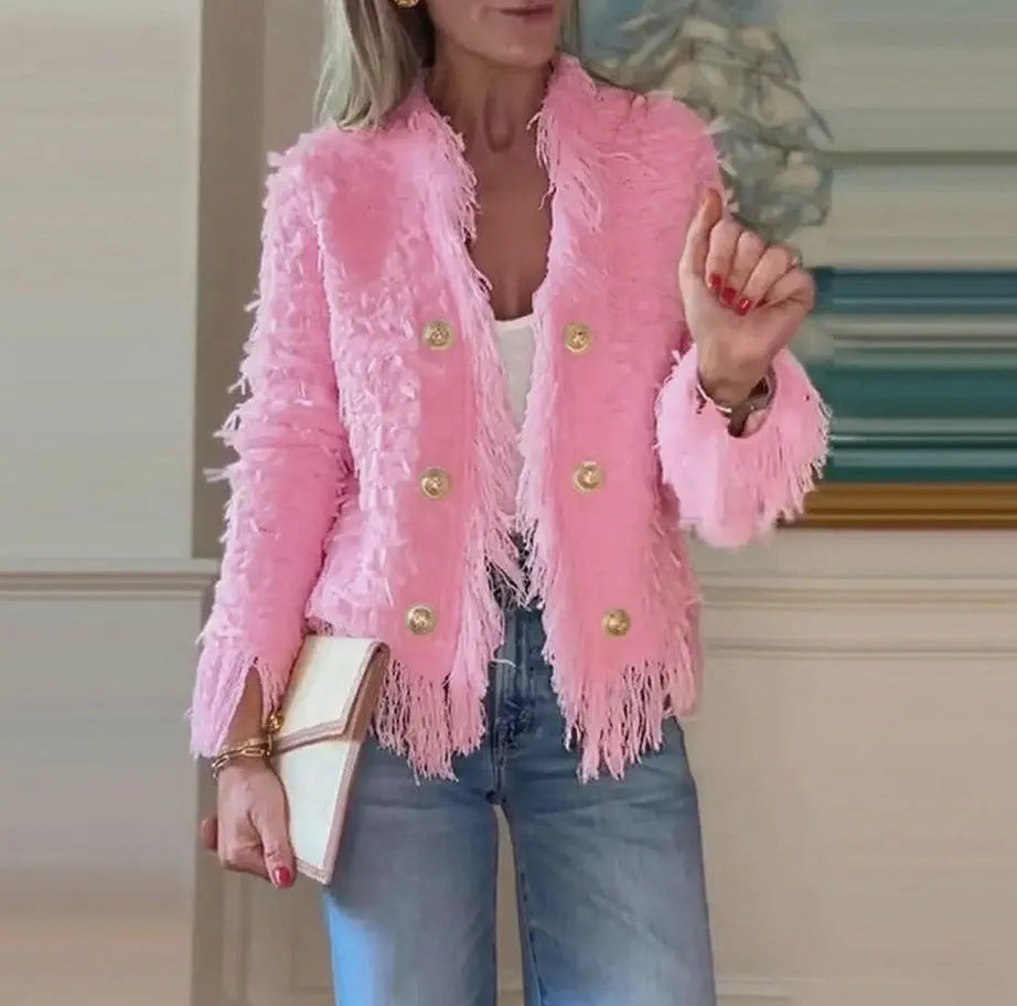 LS | Women Chic Fringe Trim Jacket Lion Style