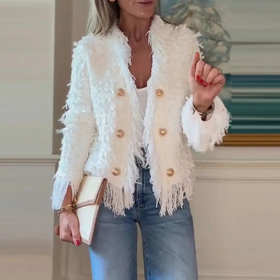 LS | Women Chic Fringe Trim Jacket Lion Style