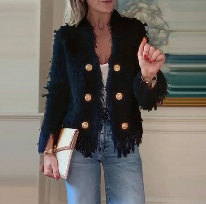 LS | Women Chic Fringe Trim Jacket Lion Style
