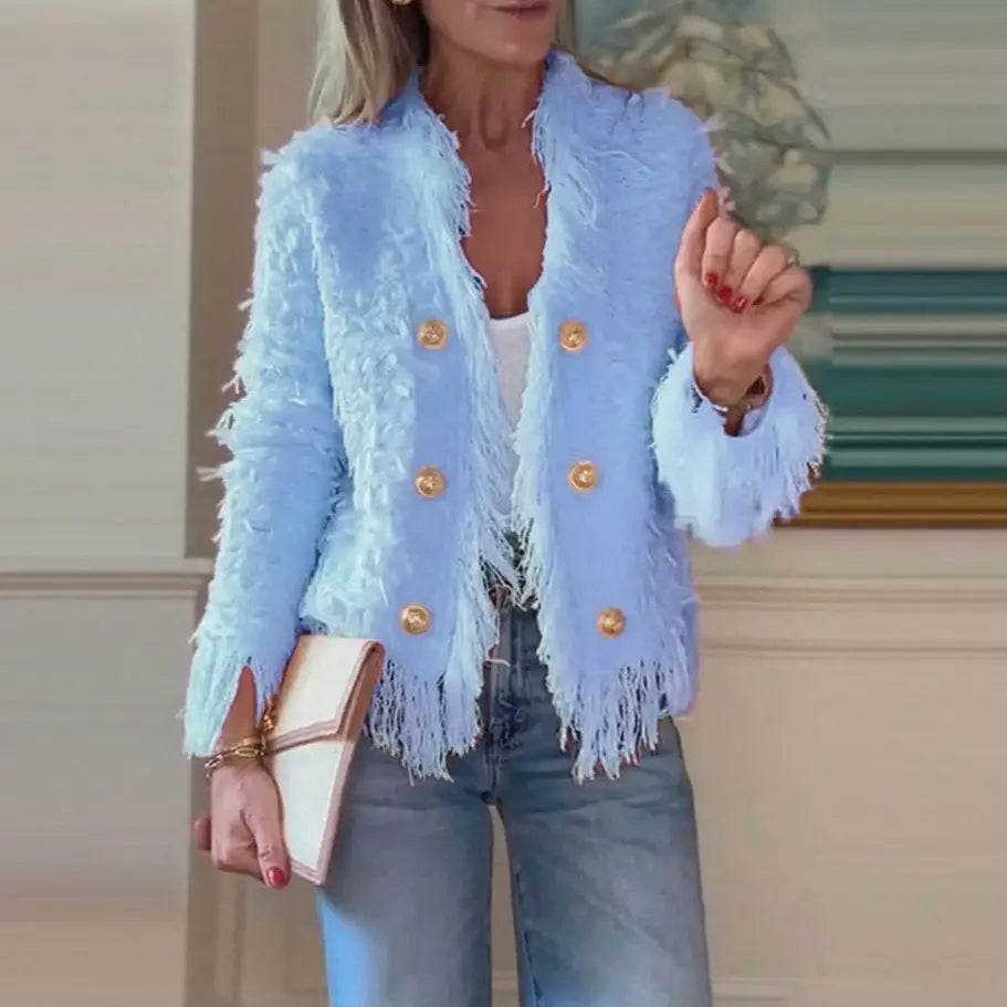LS | Women Chic Fringe Trim Jacket Lion Style