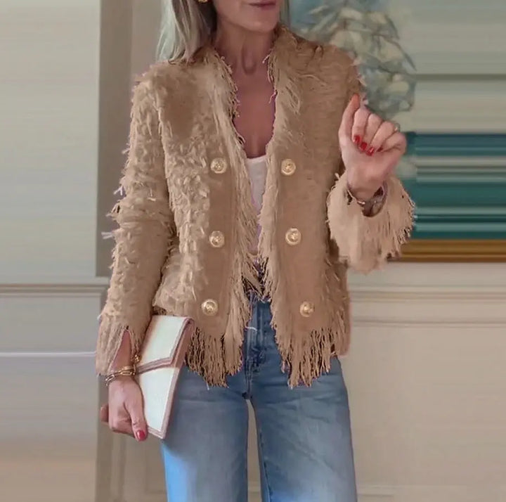 LS | Women Chic Fringe Trim Jacket Lion Style