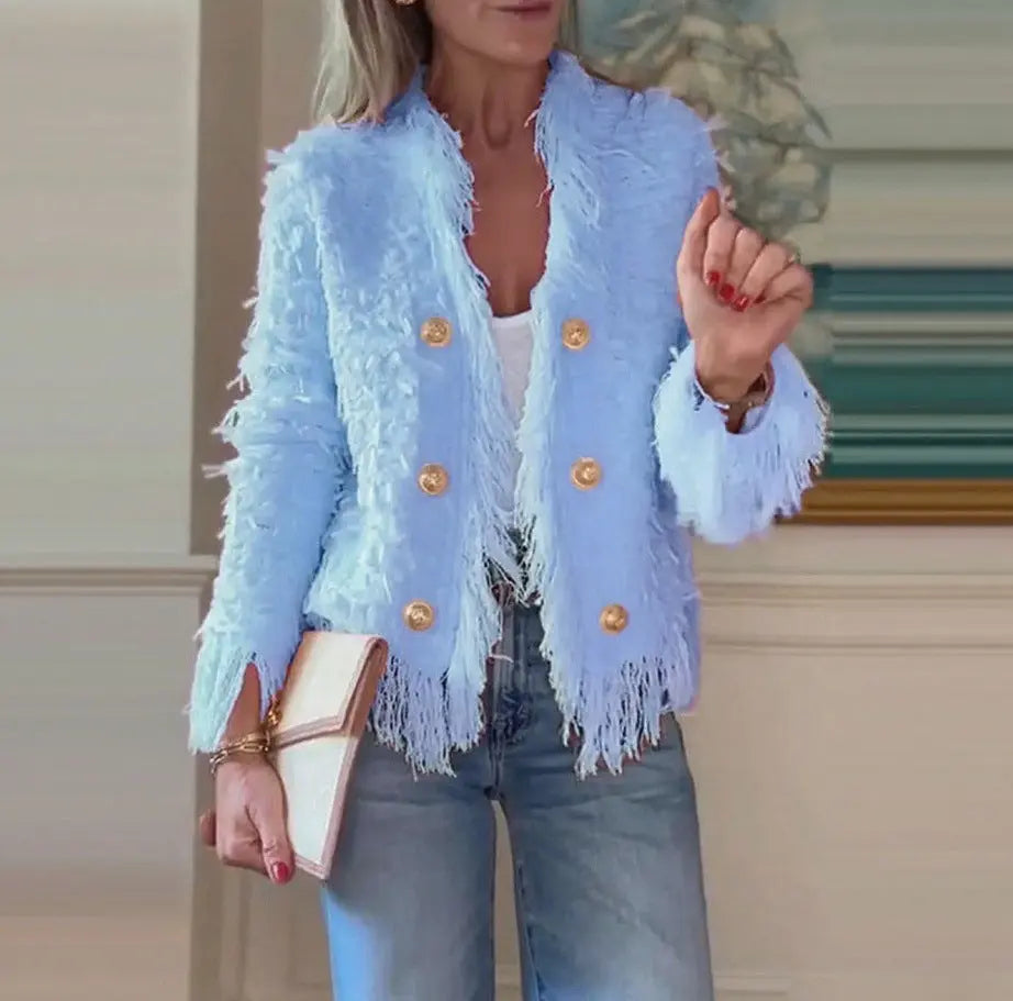 LS | Women Chic Fringe Trim Jacket Lion Style