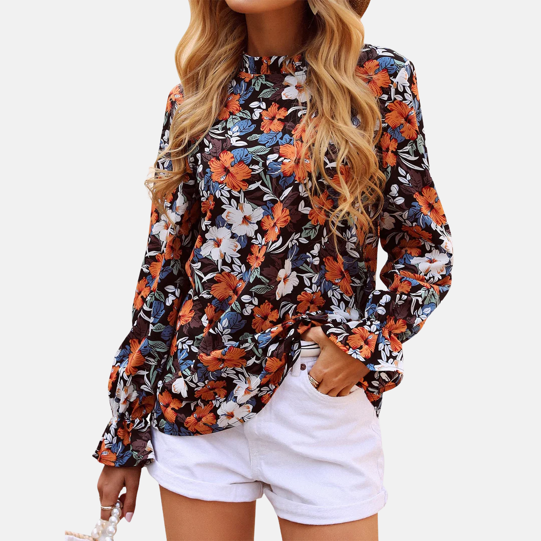 LS | Women Chic Mock Neck Blouse Lion Style