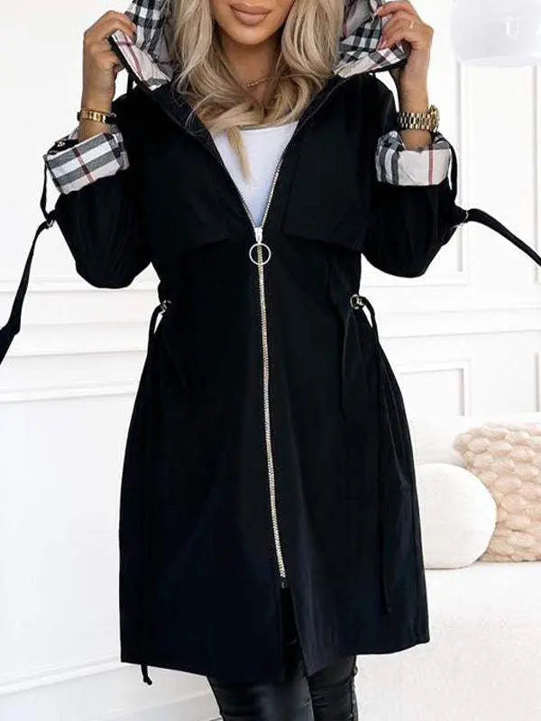 LS | Women Chic Plaid Hood Coat Lion Style