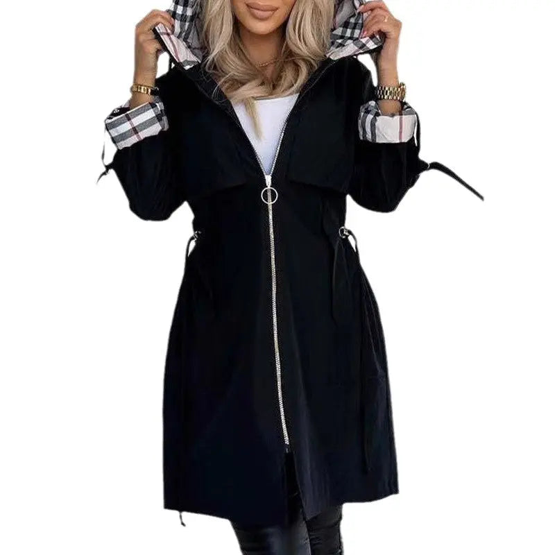 LS | Women Chic Plaid Hood Coat Lion Style