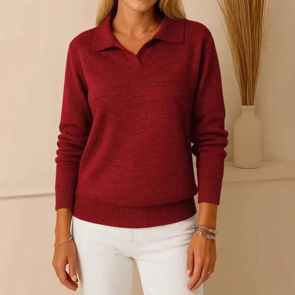 LS | Women Collared Knit Sweater Lion Style