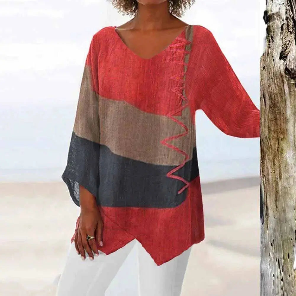 LS | Women Colorblock Loose Blouse Lion Style