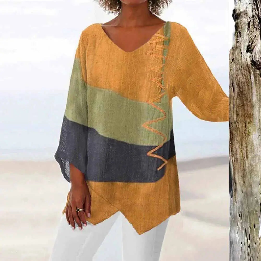 LS | Women Colorblock Loose Blouse Lion Style