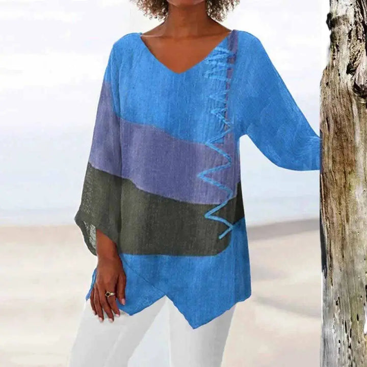 LS | Women Colorblock Loose Blouse Lion Style