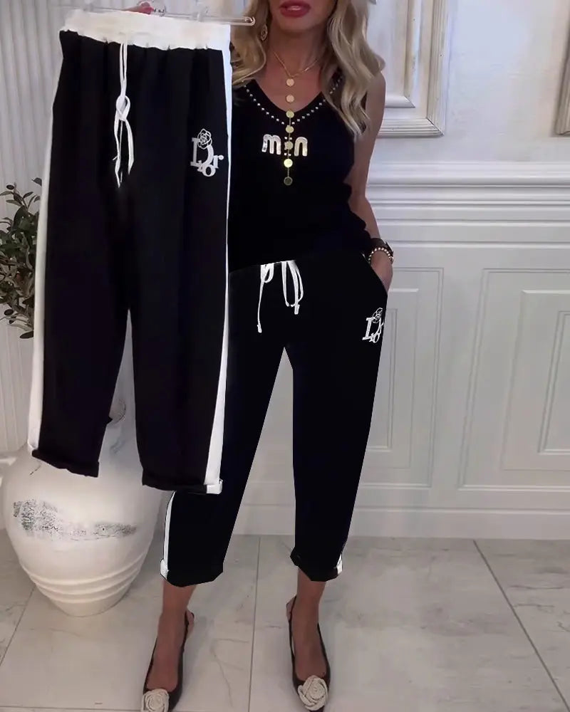 LS | Women Contrast Panel Casual Pants Lion Style