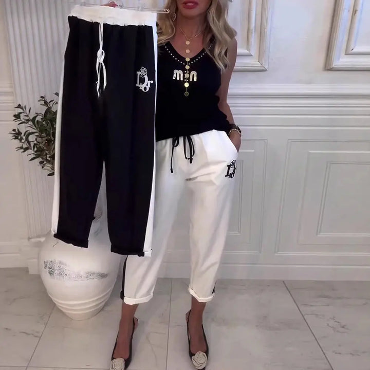 LS | Women Contrast Panel Casual Pants Lion Style