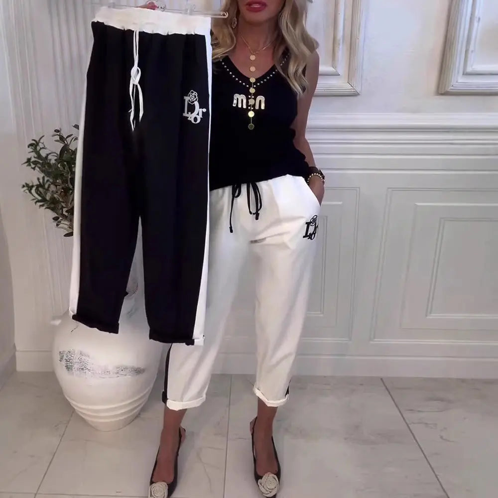 LS | Women Contrast Panel Casual Pants Lion Style