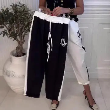 LS | Women Contrast Panel Casual Pants Lion Style