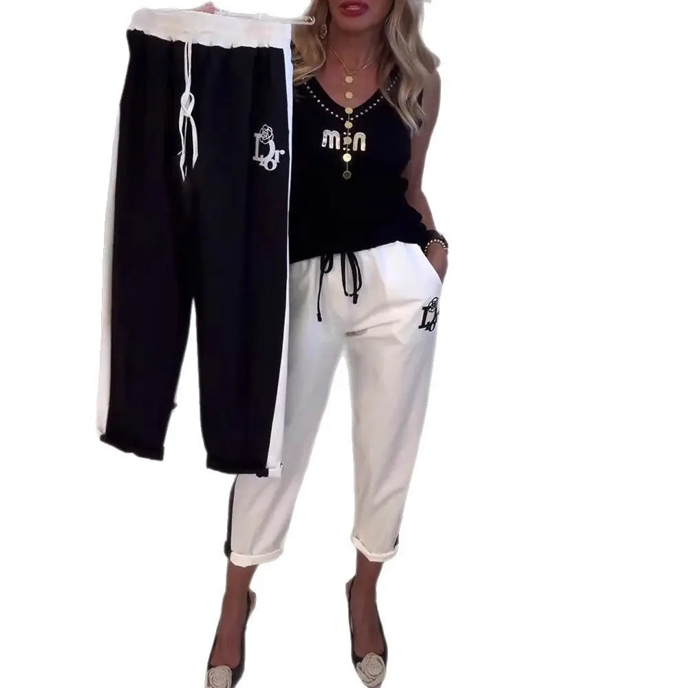 LS | Women Contrast Panel Casual Pants Lion Style
