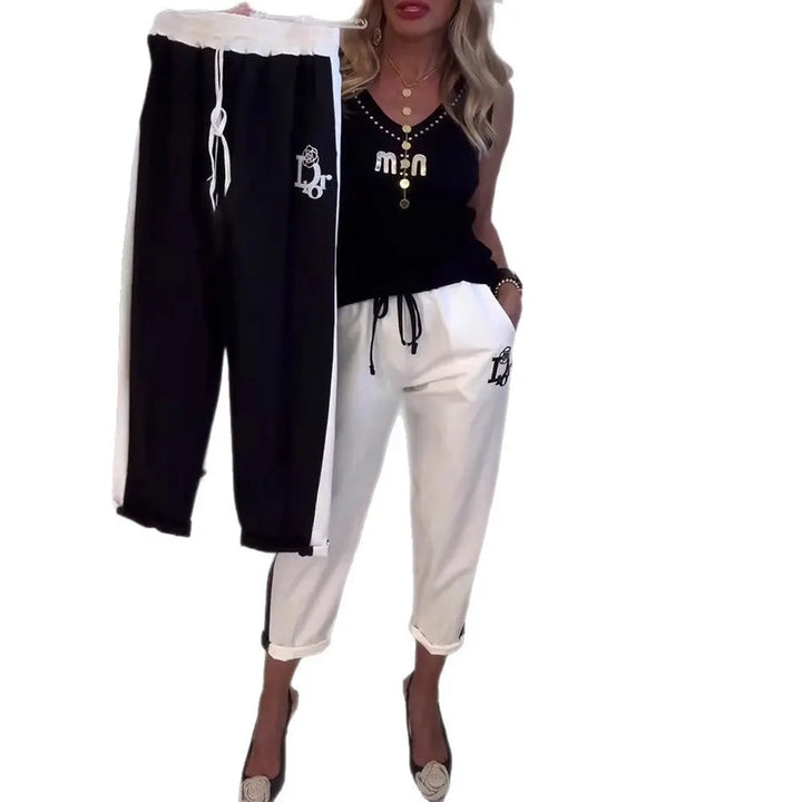 LS | Women Contrast Panel Casual Pants Lion Style