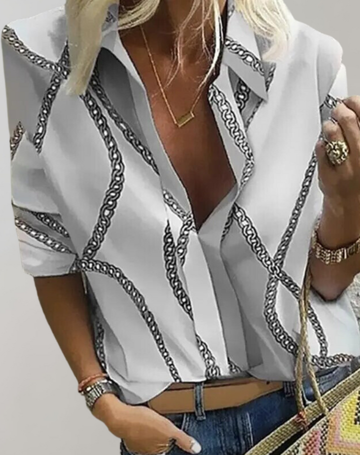 LS | Women Contrast Panel Chain Blouse Lion Style