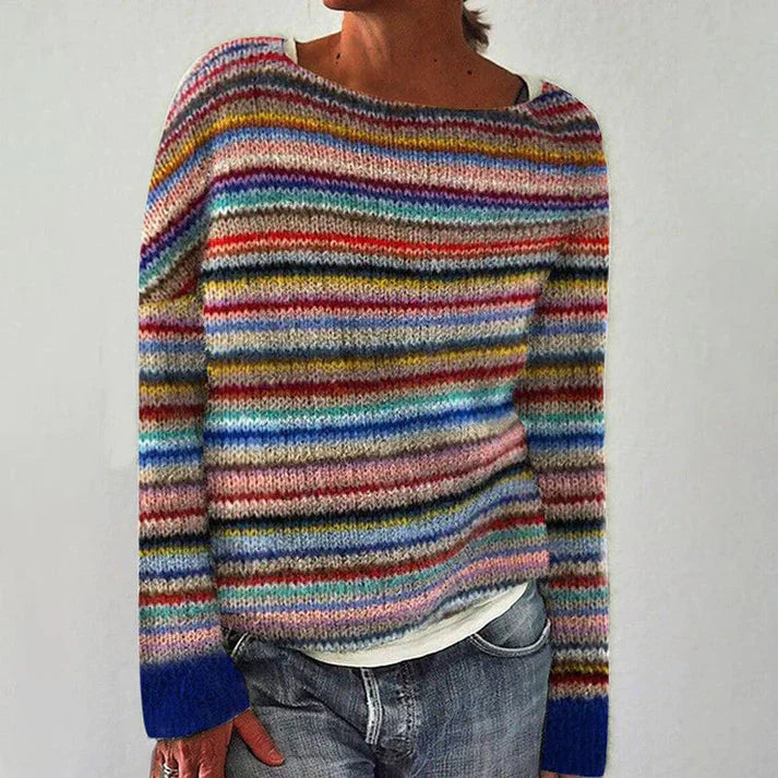 LS | Women Cozy Knit Striped Sweater Lion Style