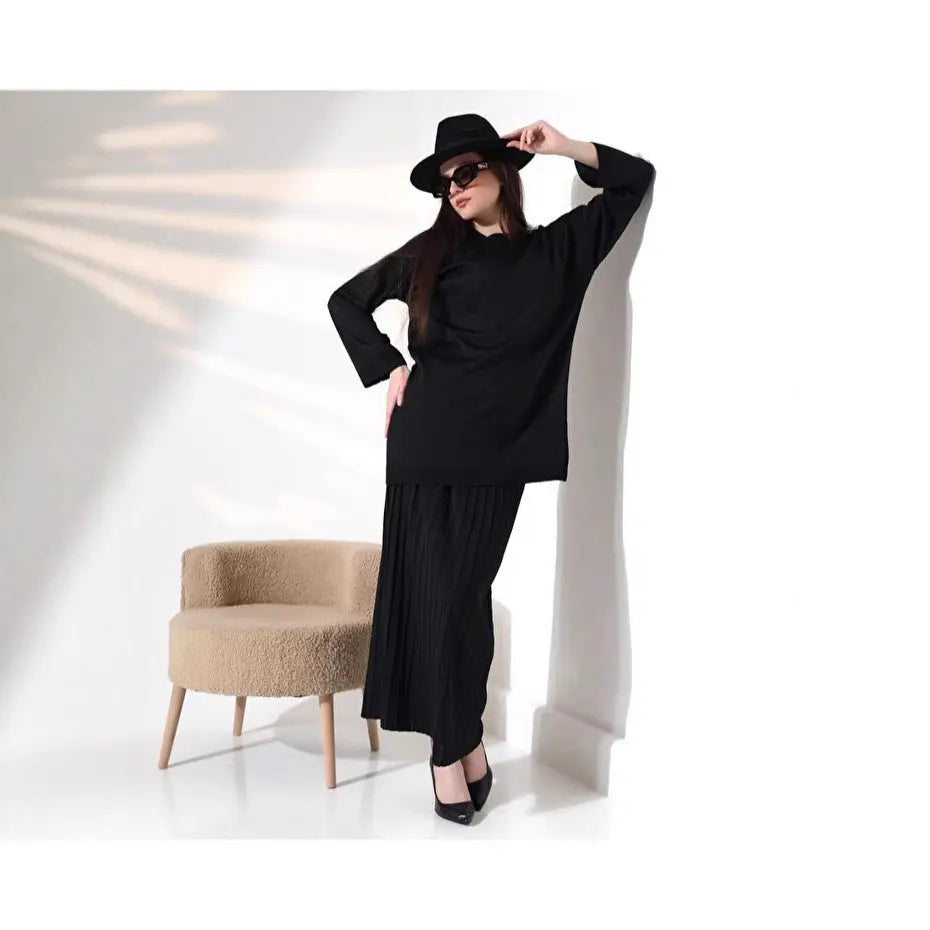 LS | Women Cozy Pleated Skirt Set Lion Style