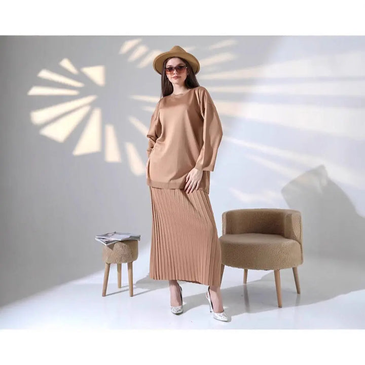 LS | Women Cozy Pleated Skirt Set Lion Style