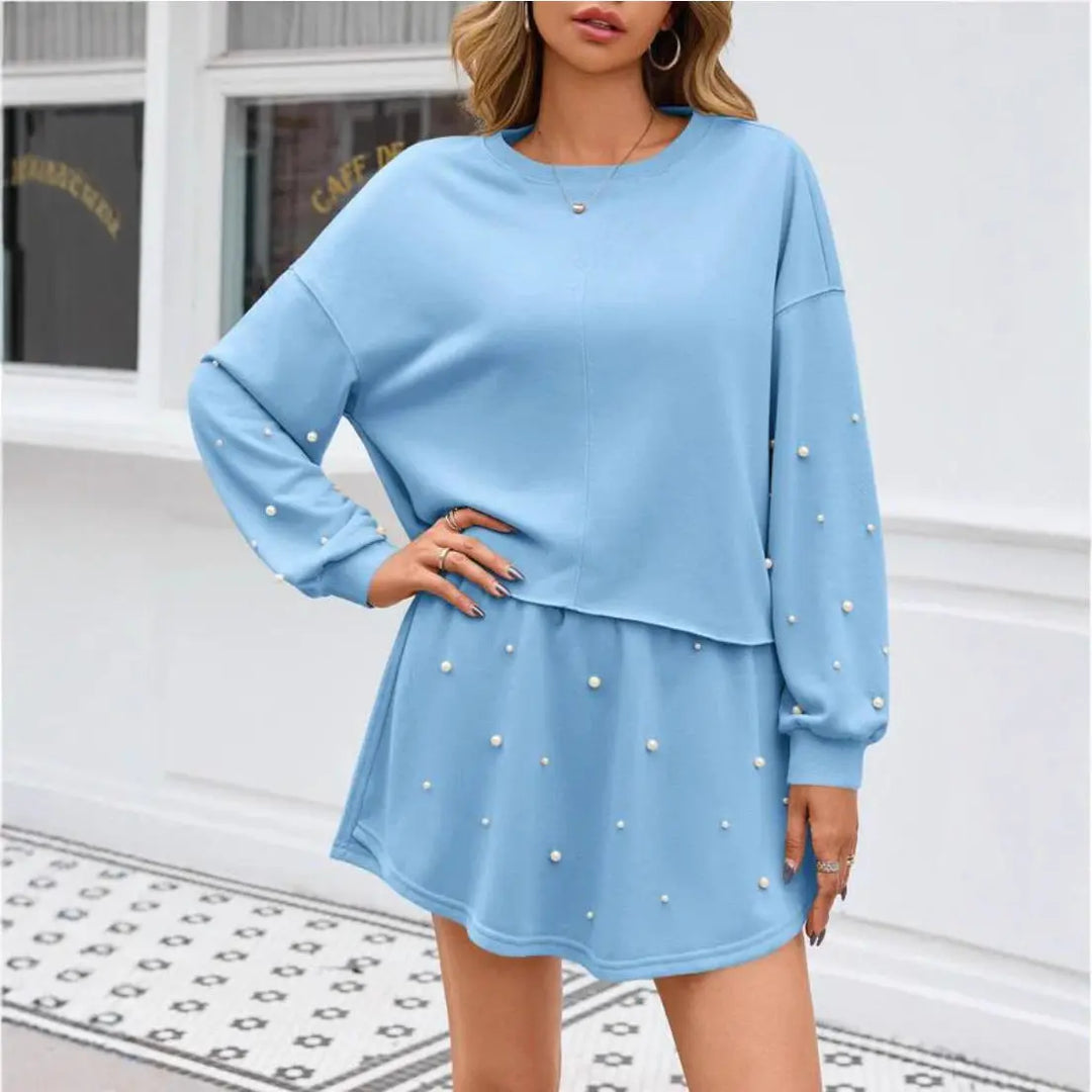 LS | Women Cute Pearl Accent Mini Dress Lion Style