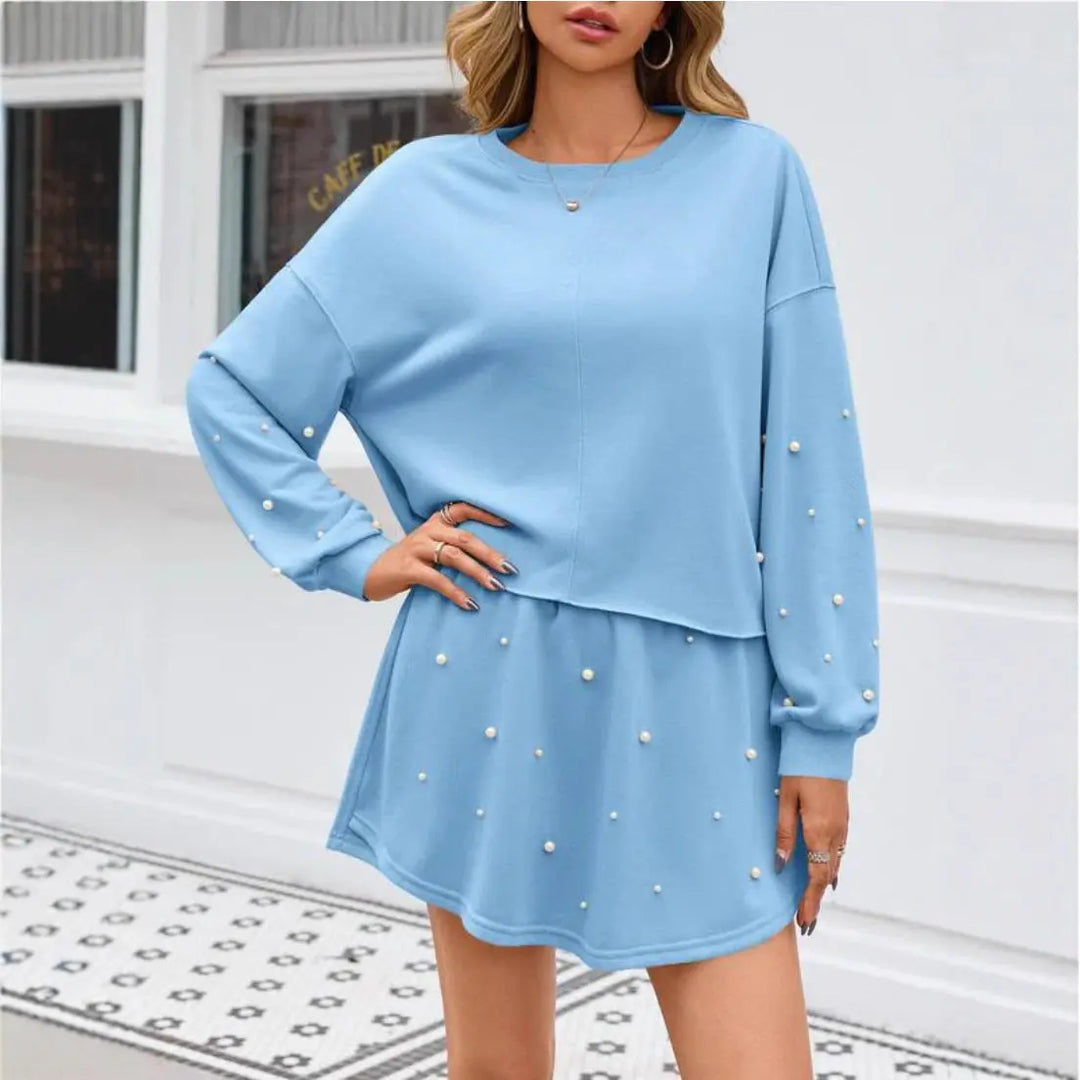 LS | Women Cute Pearl Accent Mini Dress Lion Style
