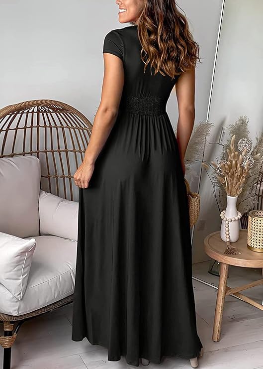 LS | Women Deep V Maxi Slit Dress Lion Style