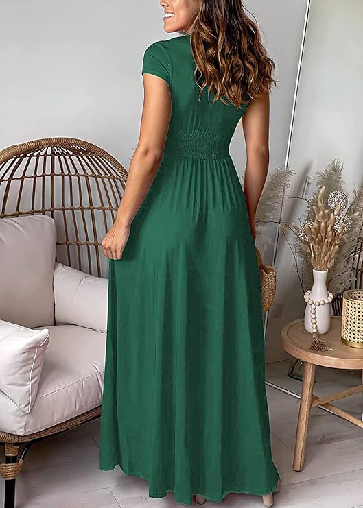 LS | Women Deep V Maxi Slit Dress Lion Style
