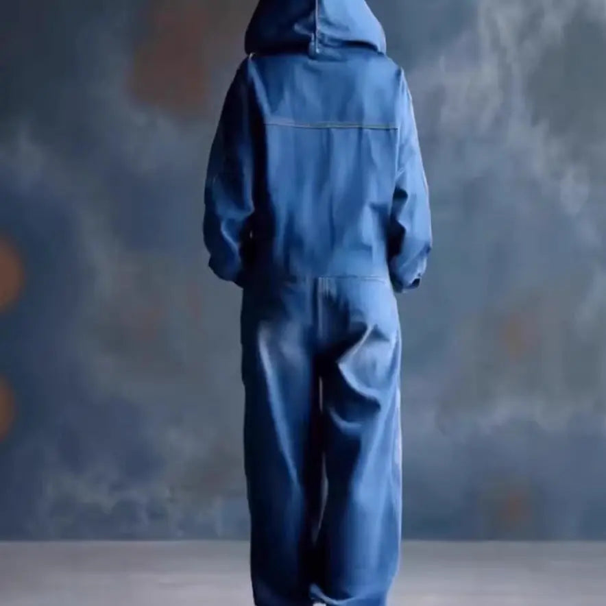 LS | Women Denim Hooded Jumpsuit Lion Style