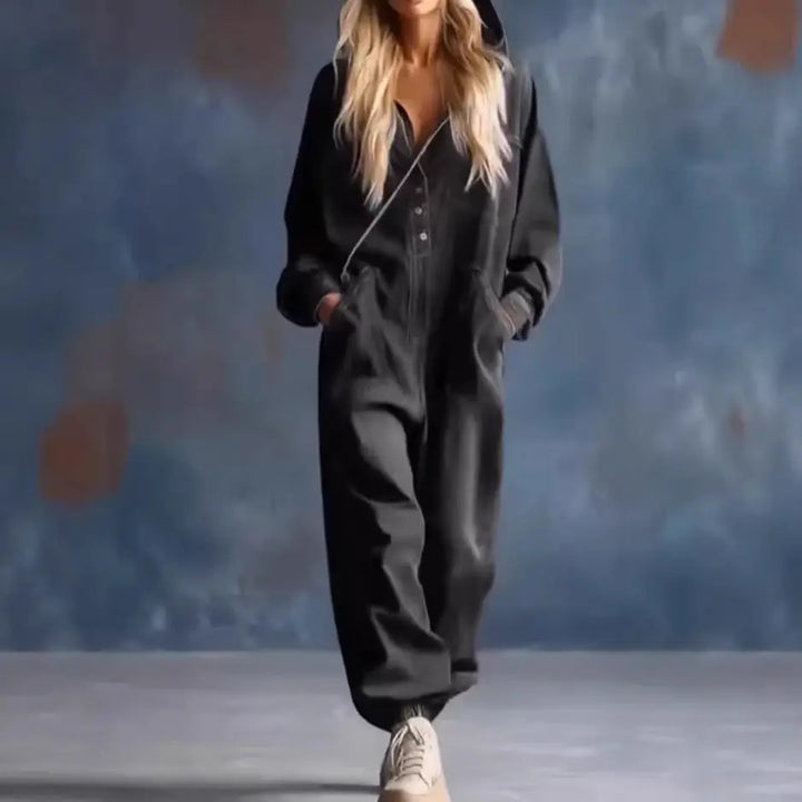 LS | Women Denim Hooded Jumpsuit Lion Style