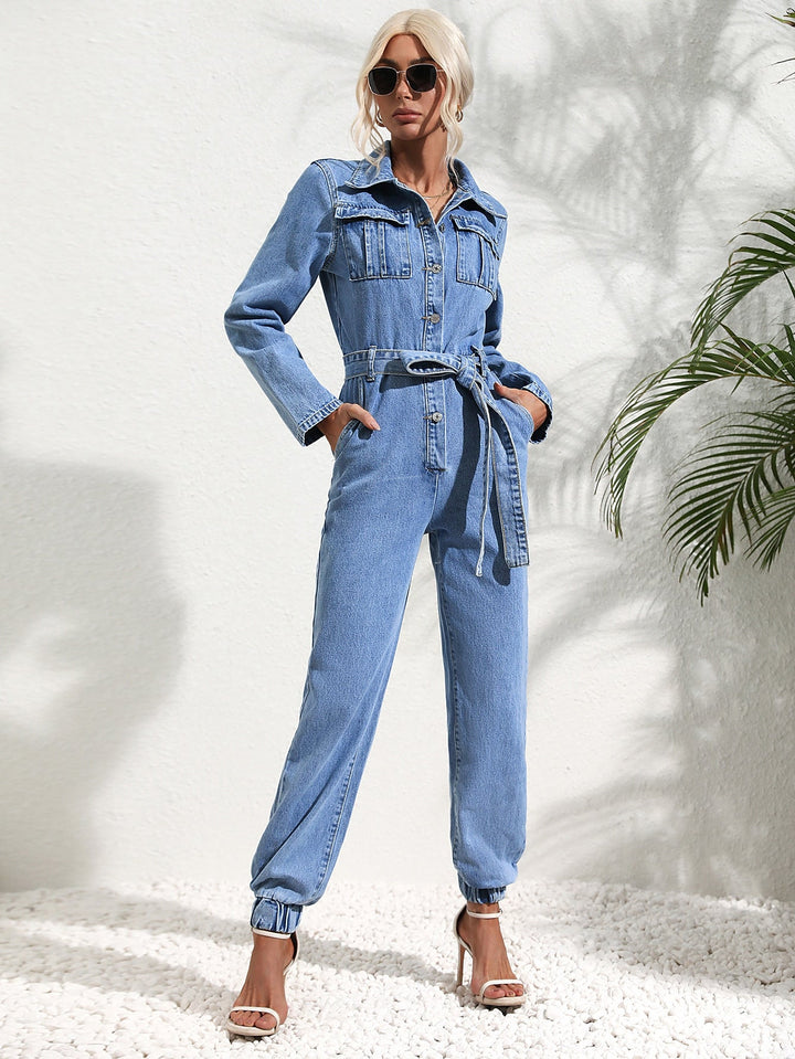 LS | Women Denim Utility Jumpsuit Lion Style