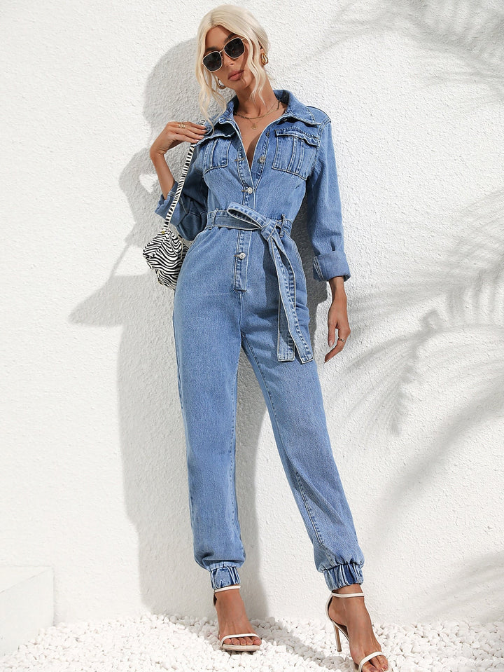 LS | Women Denim Utility Jumpsuit Lion Style