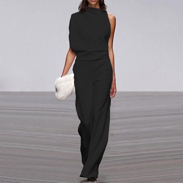 LS | Women Draped One Shoulder Jumpsuit Lion Style