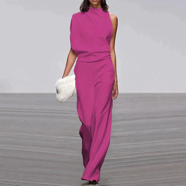 LS | Women Draped One Shoulder Jumpsuit Lion Style