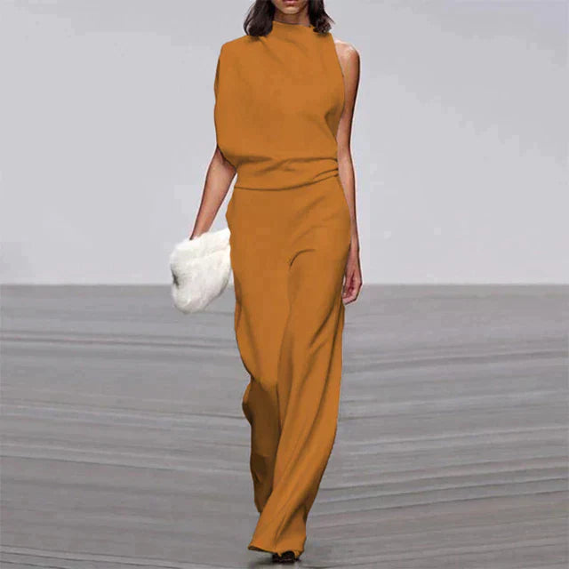 LS | Women Draped One Shoulder Jumpsuit Lion Style
