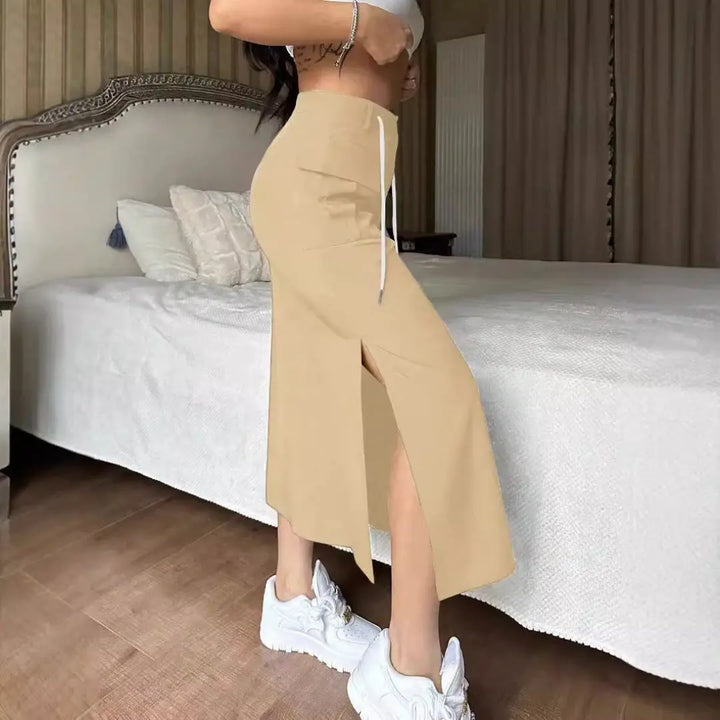 LS | Women Drawstring Waist Midi Skirt Lion Style
