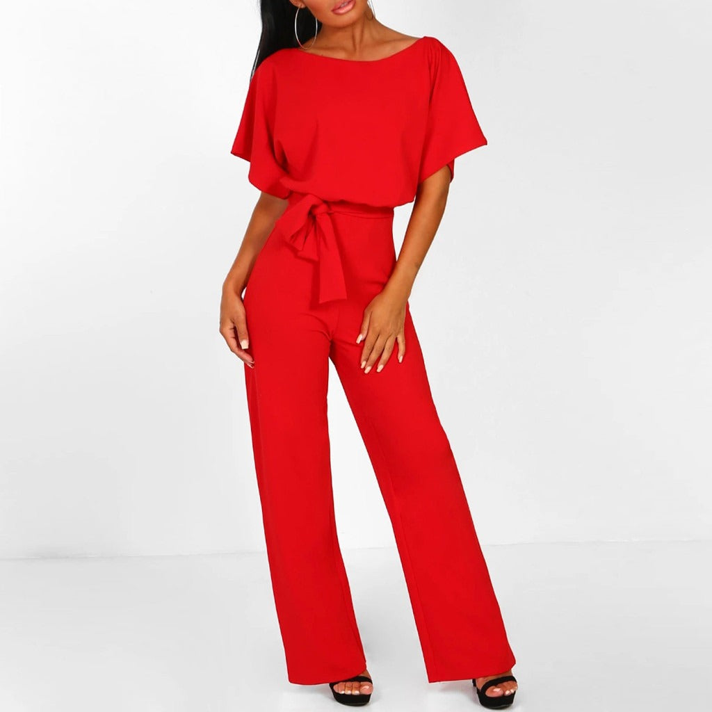 LS | Women Easy Fit Tie Waist Jumpsuit Lion Style