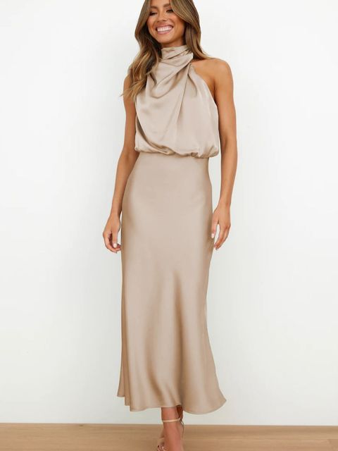 LS | Women Elegant Halter Maxi Dress Lion Style
