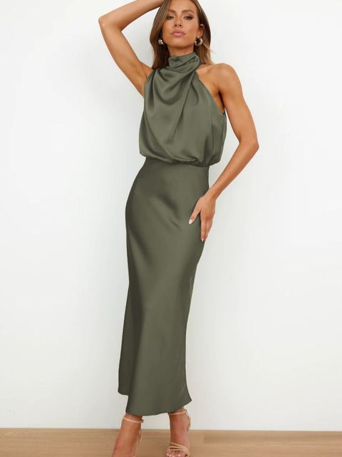 LS | Women Elegant Halter Maxi Dress Lion Style