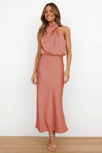 LS | Women Elegant Halter Maxi Dress Lion Style