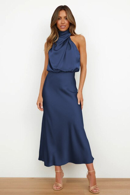 LS | Women Elegant Halter Maxi Dress Lion Style