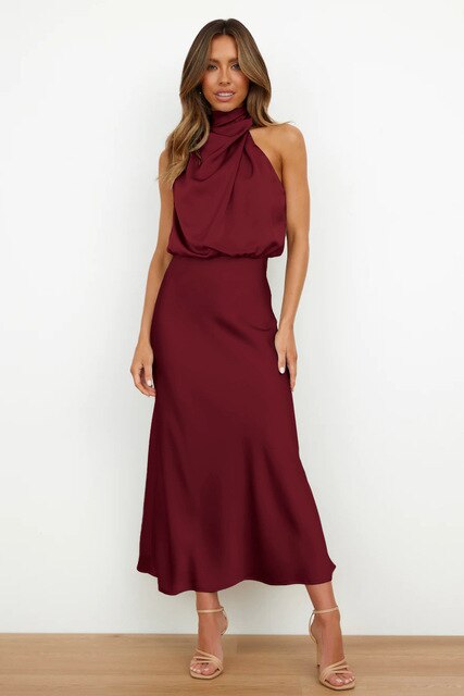LS | Women Elegant Halter Maxi Dress Lion Style