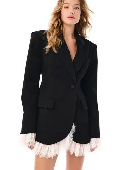 LS | Women Elegant Lace Hem Blazer Dress Lion Style